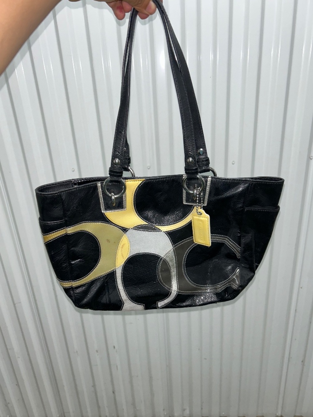 Coach Black Patchwork Leather/Suede Shoulder/Tote Bag w/Silver Hardware F17127